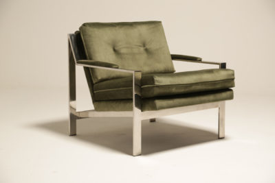 Vintage Cy Mann Green Velvet Chrome Lounge Chair 4