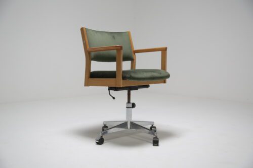 Vintage Green Velvet and Oak Office Chair 5