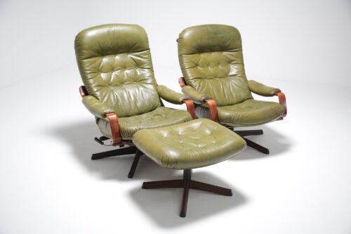 Pair of Green Leather Gote Mobler Chairs 14