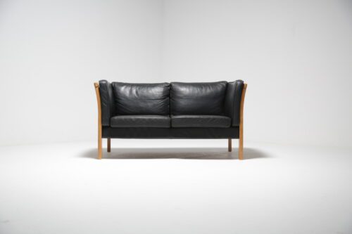 Vintage Danish Black Leather Two Seat Sofa for Sale by Stouby 1