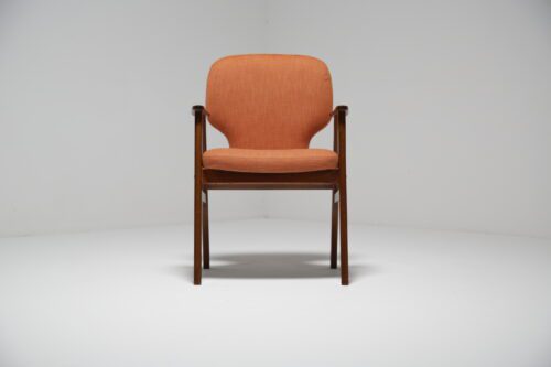 Vintage Teak and Orange Upholstery Office Armchair 1