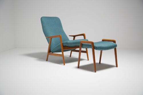 Vintage Teak and Teal Reclining Lounge Armchair "Kontour" by Alf Svensson for Dux 1
