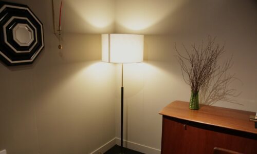 Swedish Mid-Century Leather and Brass Floor Lamp by FLB 1