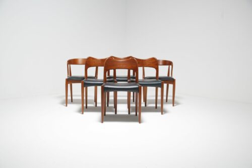 Vintage Set of 6 Teak and Leather Dining Chairs by Johannes Andersen & Arne Hovmand Olsen 2
