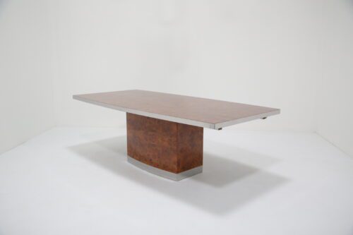 French Burl Wood and Chrome Dining Table by Jean Claude Mahey 1