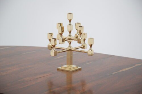 Decorative Swedish Brutalist Solid Brass 9-Arm Candelabra 1