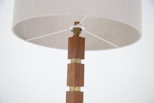Vintage Swedish Walnut and Brass Floor Lamp 1