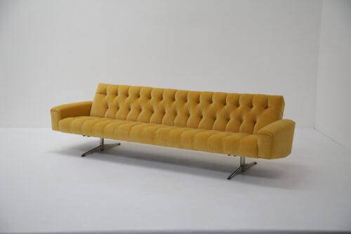Vintage Danish Deep buttoned Cotton Velvet Four Seater Sofa 1