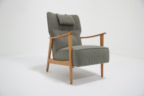 Vintage Oak Armchair Upholstered in Green Bouclé by Folke Ohlsson for Dux 1