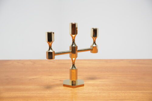 Vintage Decorative Swedish Solid Brass Brutalist Candelabra 1