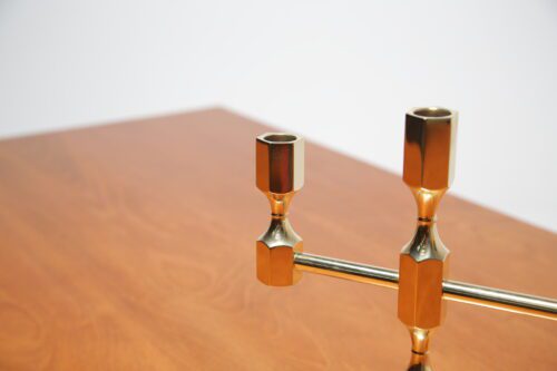 Vintage Decorative Swedish Solid Brass Brutalist Candelabra 1