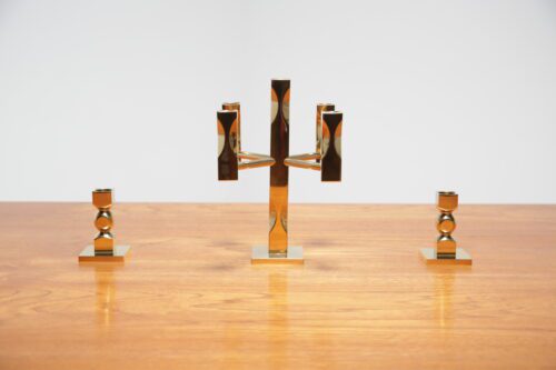 Swedish Mid Century Brutalist Solid Brass Candelabra and Candlesticks 1