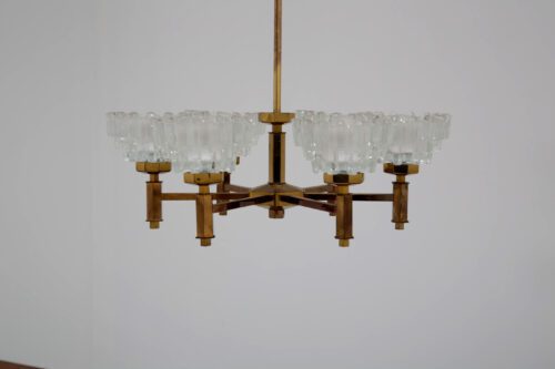 Vintage Brass and Cut Glass 6-Arm Chandelier by Hans-Agne Jakobsson 1