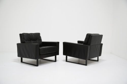 Pair of Vintage Black Leather Armchairs attributed to Friedrich Wilhelm Moller for COR 1