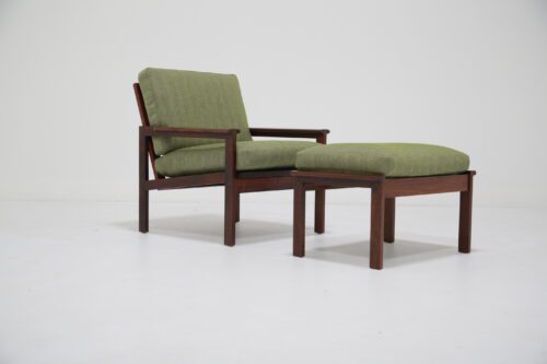 Vintage Danish Rosewood Armchair and Footstool "Capella" by Illum Wikkelso 1