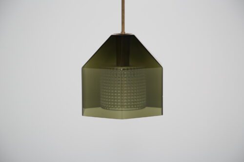 Swedish Green With Clear Glass and Brass Pendant Light by Carl Fagerlund for Orrefors 1