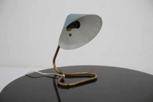 Vintage Swedish Brass With Blue Metal Shade Table Lamp 1