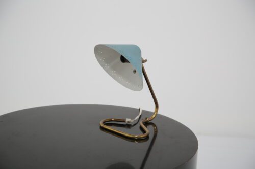 Vintage Swedish Brass With Blue Metal Shade Table Lamp 1