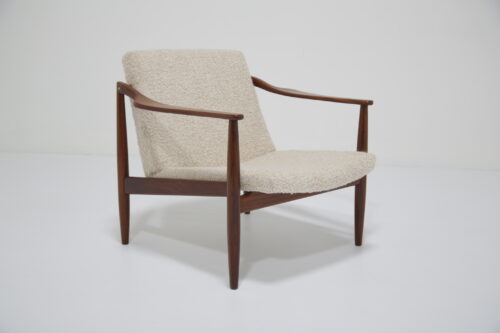 Vintage Teak and Bouclé Lounge Chair by Hartmut Lohmeyer 1
