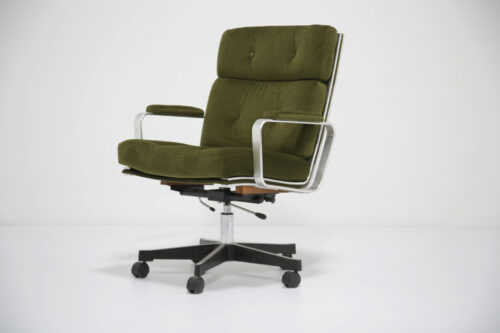 Vintage Swedish Green Velvet Swivel Office Chair by Karl Erik Ekselius for JOC 1