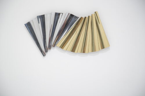 Vintage Abstract Chrome and Brass Wall Sculpture by Curtis Jere 1