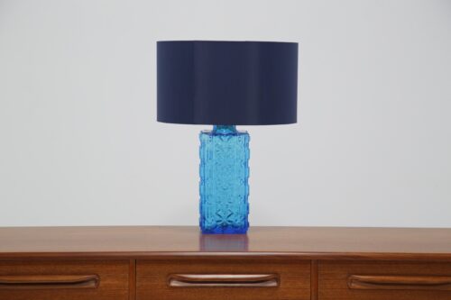 Vintage Swedish Blue Glass Table Lamp 1