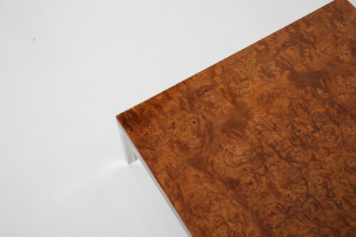 Vintage Olive Burl Wood and Chrome Low Coffee Table 1