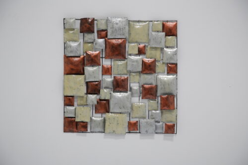 Mid-Century American Brutalist Metal Wall Sculpture in Painted Copper & Enamel 1