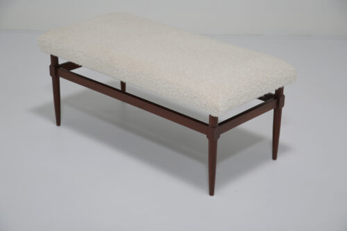 Vintage Bouclé & Walnut Bench Seat 1