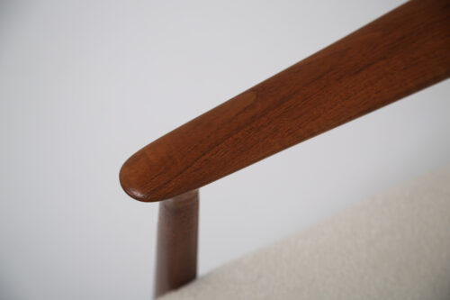 Vintage Danish Teak and White Bouclé Armchair by Grete Jalk 1