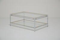 Italian Pair of Regency Modern Side Tables: Brass & Clear Glass 1