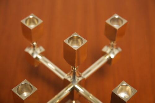 Vintage Brutalist Solid Brass 5-Arm Candelabra 1