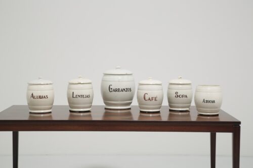 20th Century Set of 6 Antique Cream Pottery Storage Jars, 1900s.